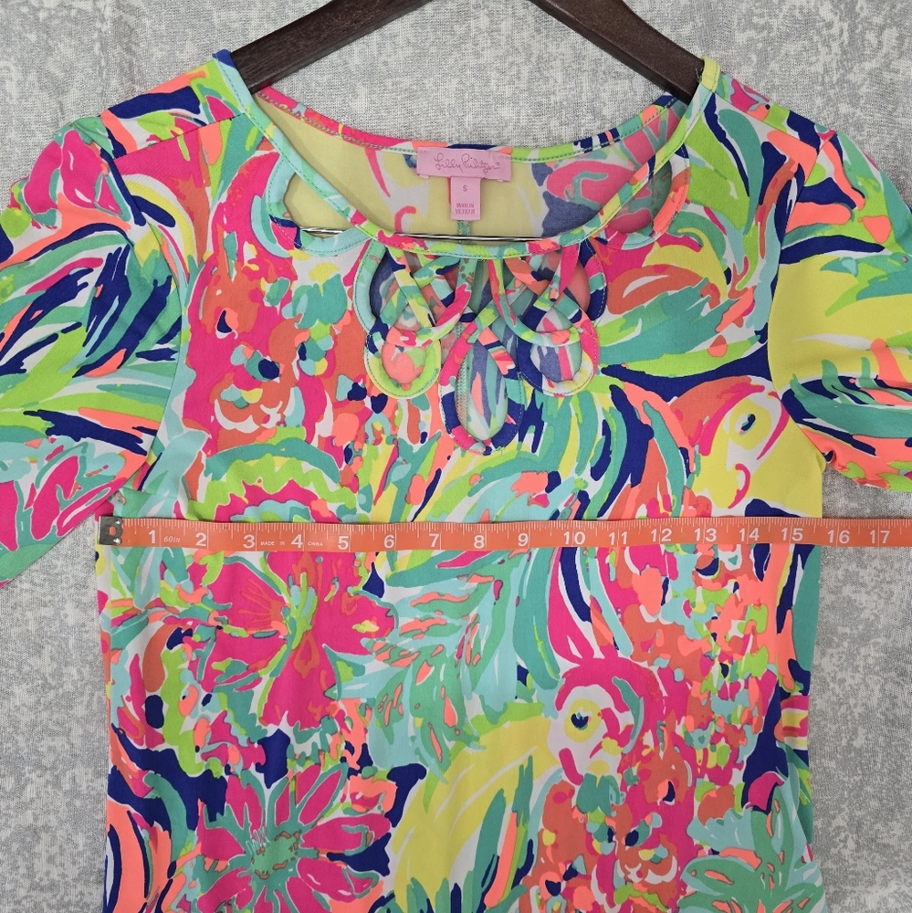 Lilly Pulitzer Lilianna Printed Loop-Neck Dress Neon Casa Banana Small - Picture 7 of 8